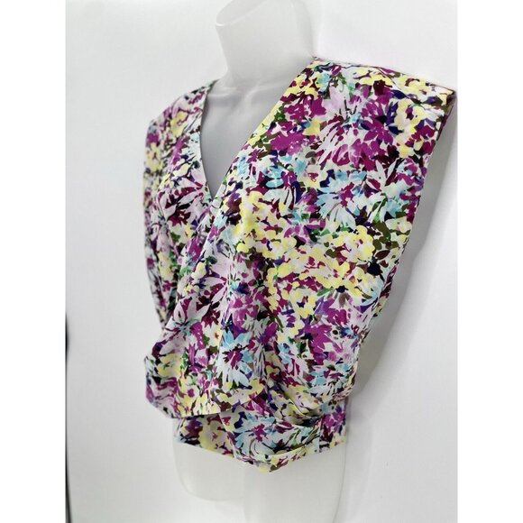 CAbi Women’s Eden Colorful Faux Wrap Floral Cap Sleeve Chiffon Blouse Sz Sm Boho - Picture 4 of 11